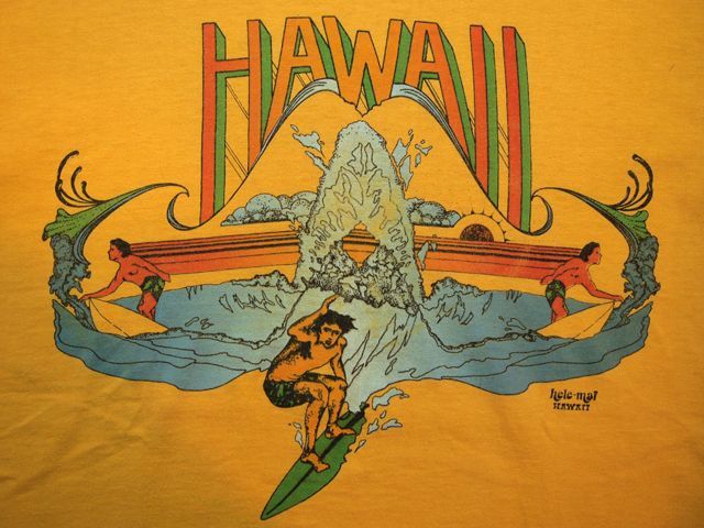 1970s【Hanes】HAWAIIサーフTシャツ - 古着屋HamburgCafe