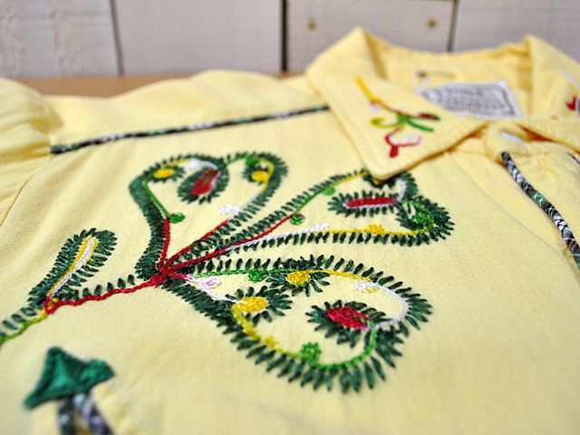 1950s〜【HbarC】刺繍レーヨンウエスタンシャツ - 古着屋HamburgCafe