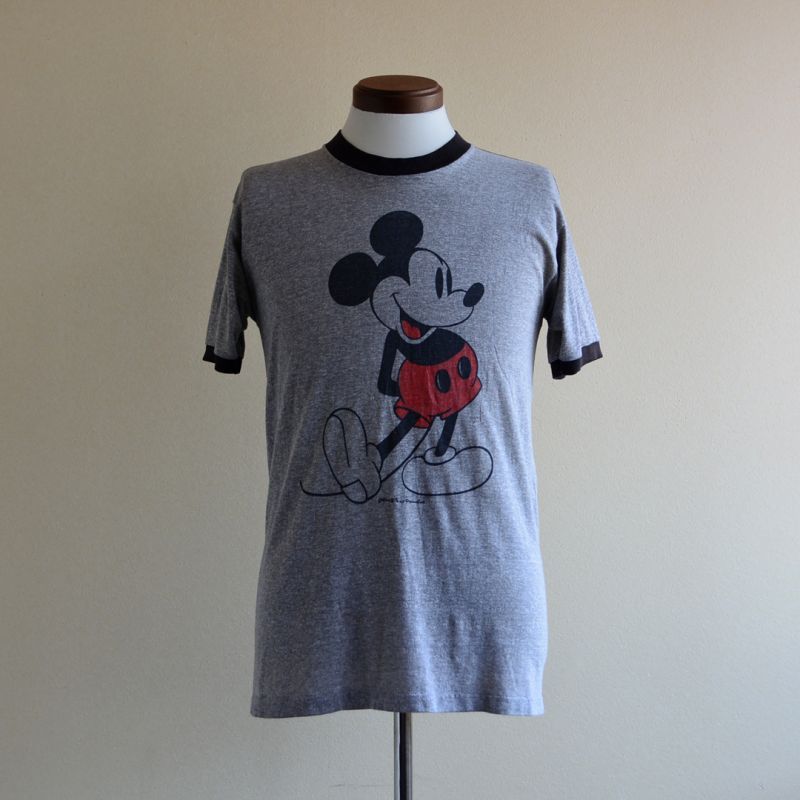 1980s MICKEY MOUSE リンガーTシャツ　杢灰×黒　表記L