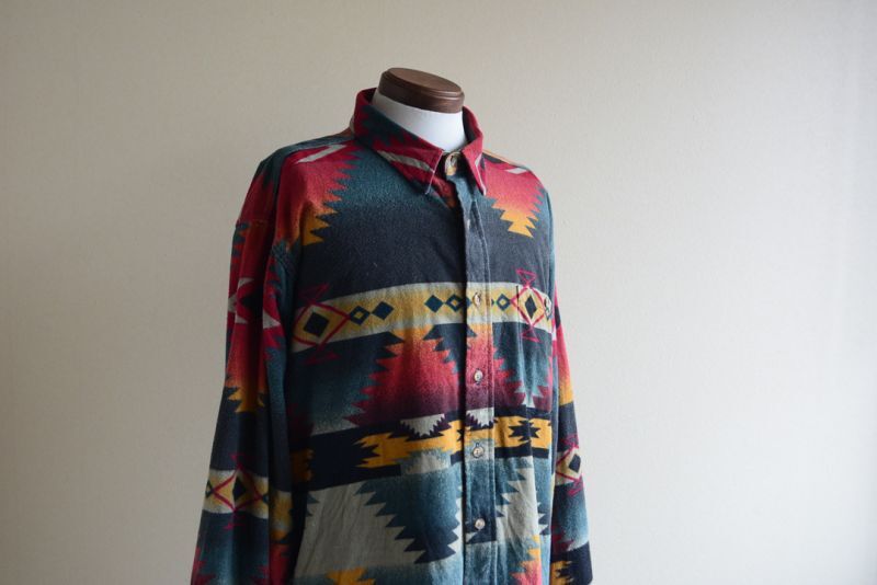 1980s Woolrich ネイティブ柄シャモアクロスシャツ MADE IN USA 実寸XL